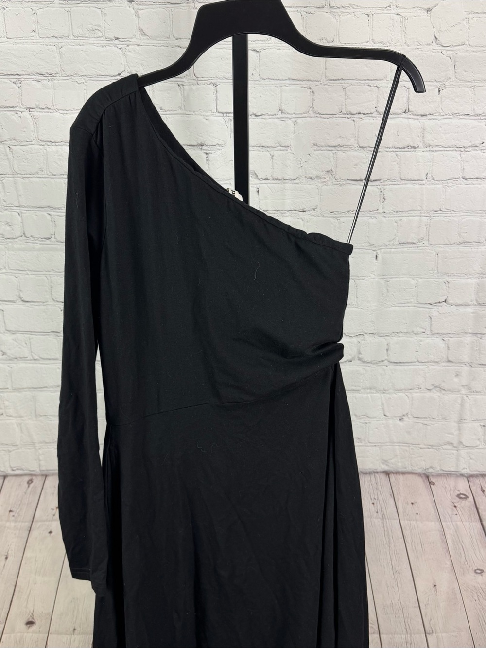 PACT Fit and Flare One Shoulder Classic Black Organic Cotton Dress Size Medium - Picture 3 of 7